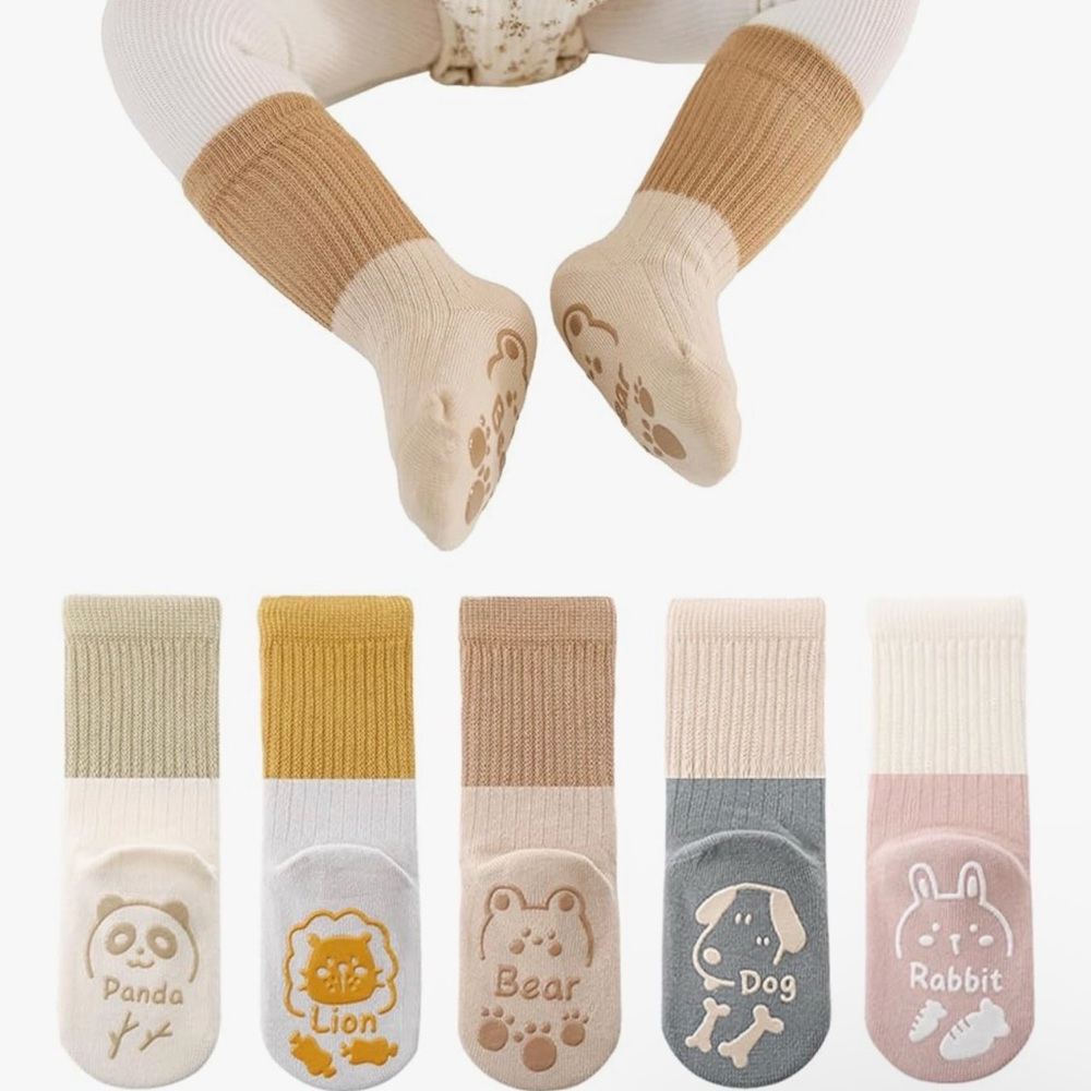 Toddler Knee High Socks Non Slip Anti Skid Seamless 5 Pairs Sz L 3-5T unisex
